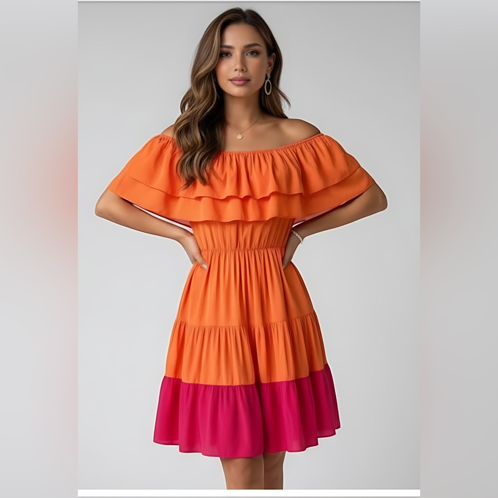 Off Shoulder Ruffle Dress - Picture 2 of 10
